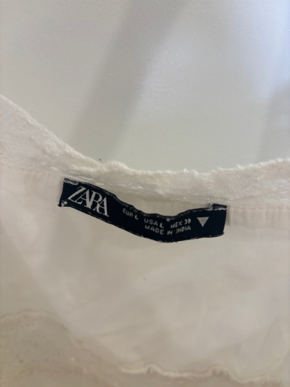 Zara White Eyelet Embroidered Mini Dress L Cotton Lace Trim Summer Cottagecore - Picture 2 of 4